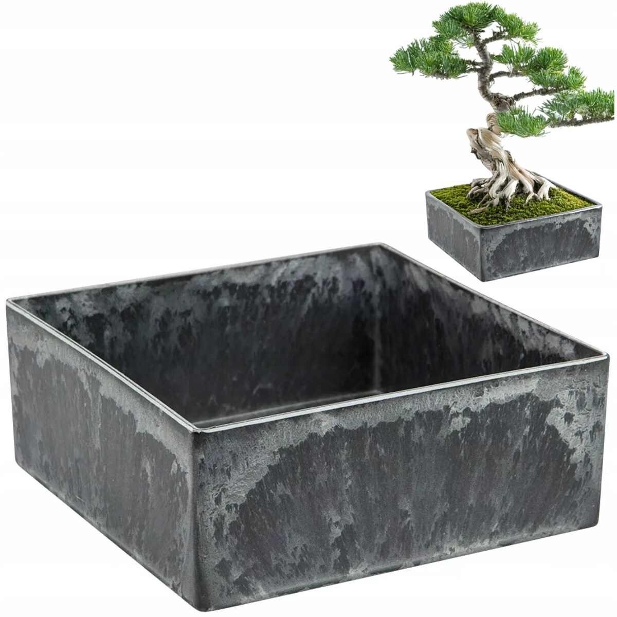 DONICZKA NA BONSAI PŁASKA 15x15 KWADRATOWA PŁYTKA NA PARAPET SZARA EKO