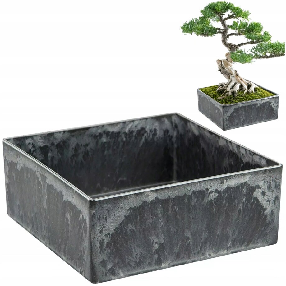DONICZKA NA BONSAI PŁASKA 15x15 KWADRATOWA PŁYTKA NA PARAPET SZARA EKO