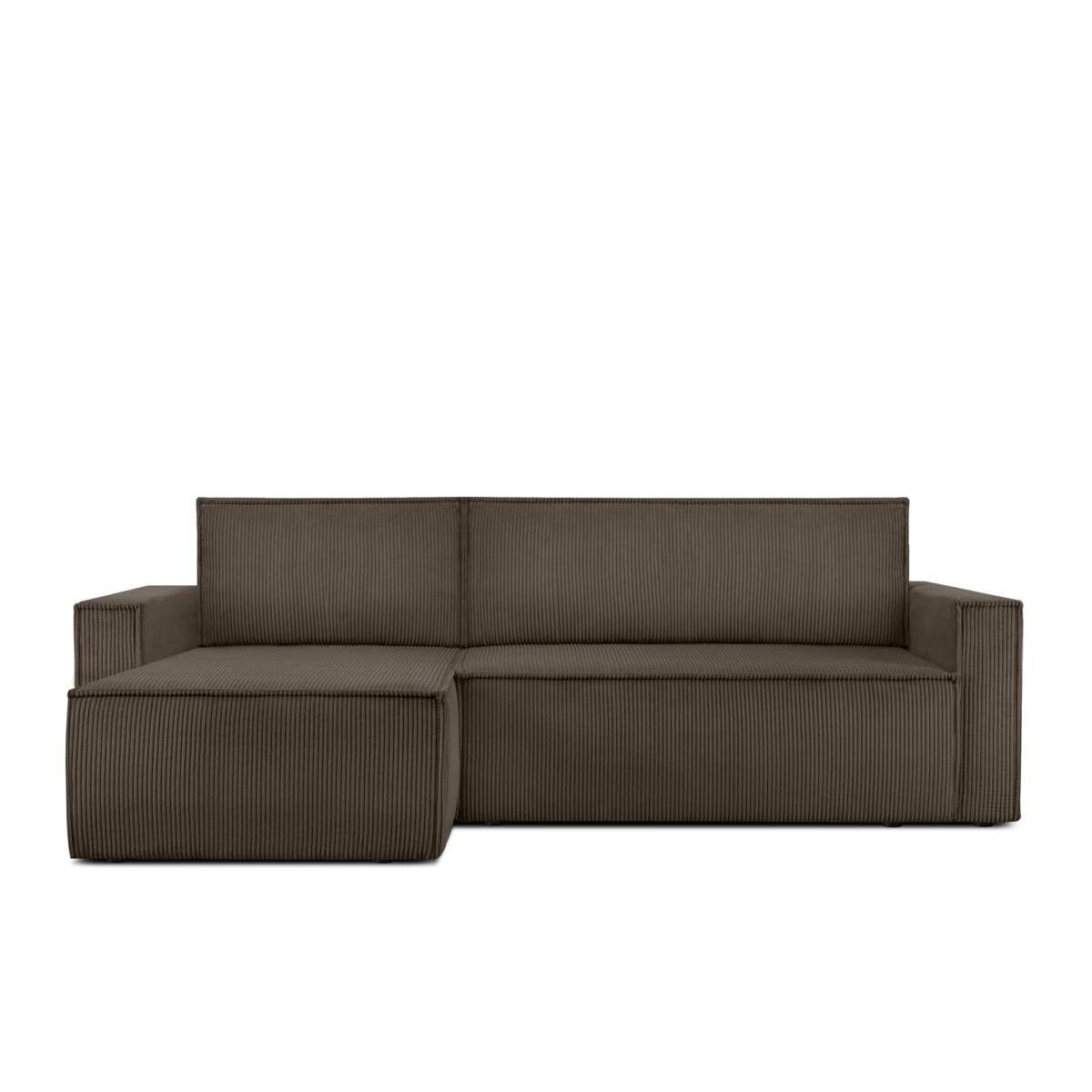 KONSIMO NAPI Duża rozkładana, brązowa, sztruksowa sofa narożna, prawa/lewa