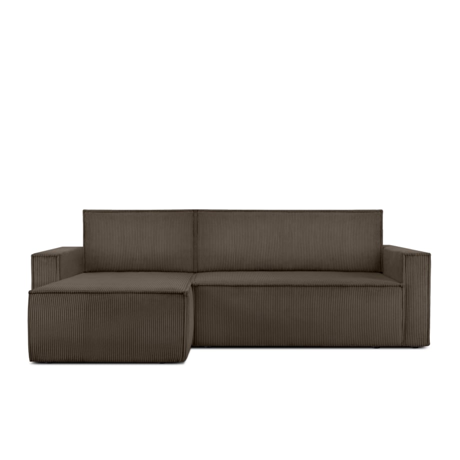 KONSIMO NAPI Duża rozkładana, brązowa, sztruksowa sofa narożna, prawa/lewa