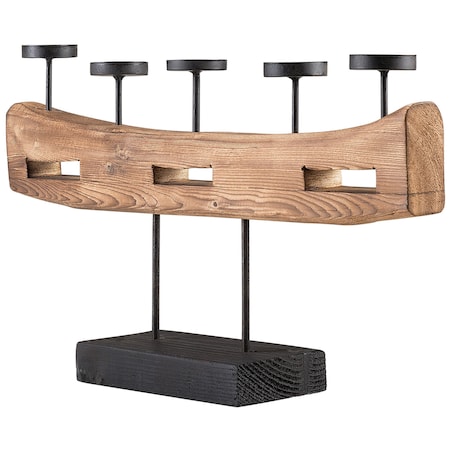 Świecznik GUATEMALA Drewno sosnowe 36 cm Brązowy