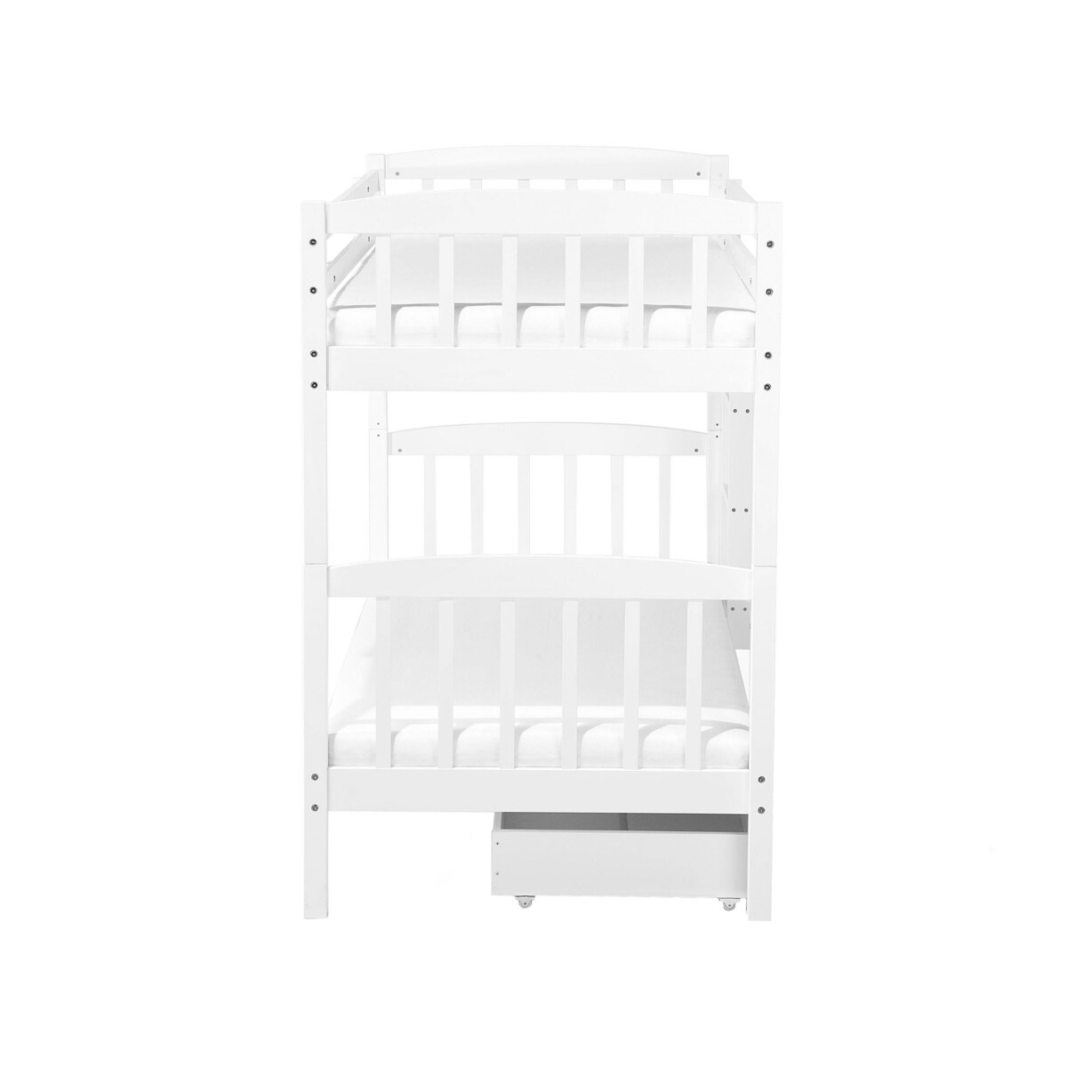 Łóżko piętrowe z szufladami drewniane 90 x 200 cm białe REVIN