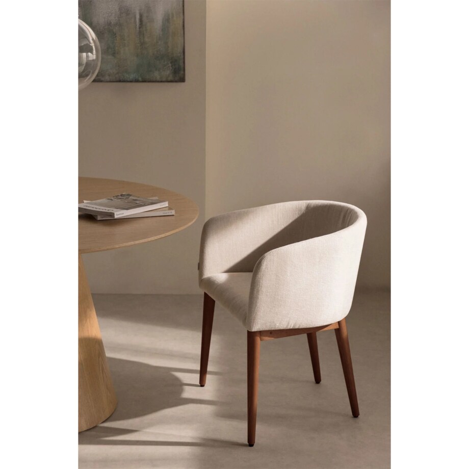 Krzesło z podłokietnikami, kremowy, ciemne nóżki, Burnia