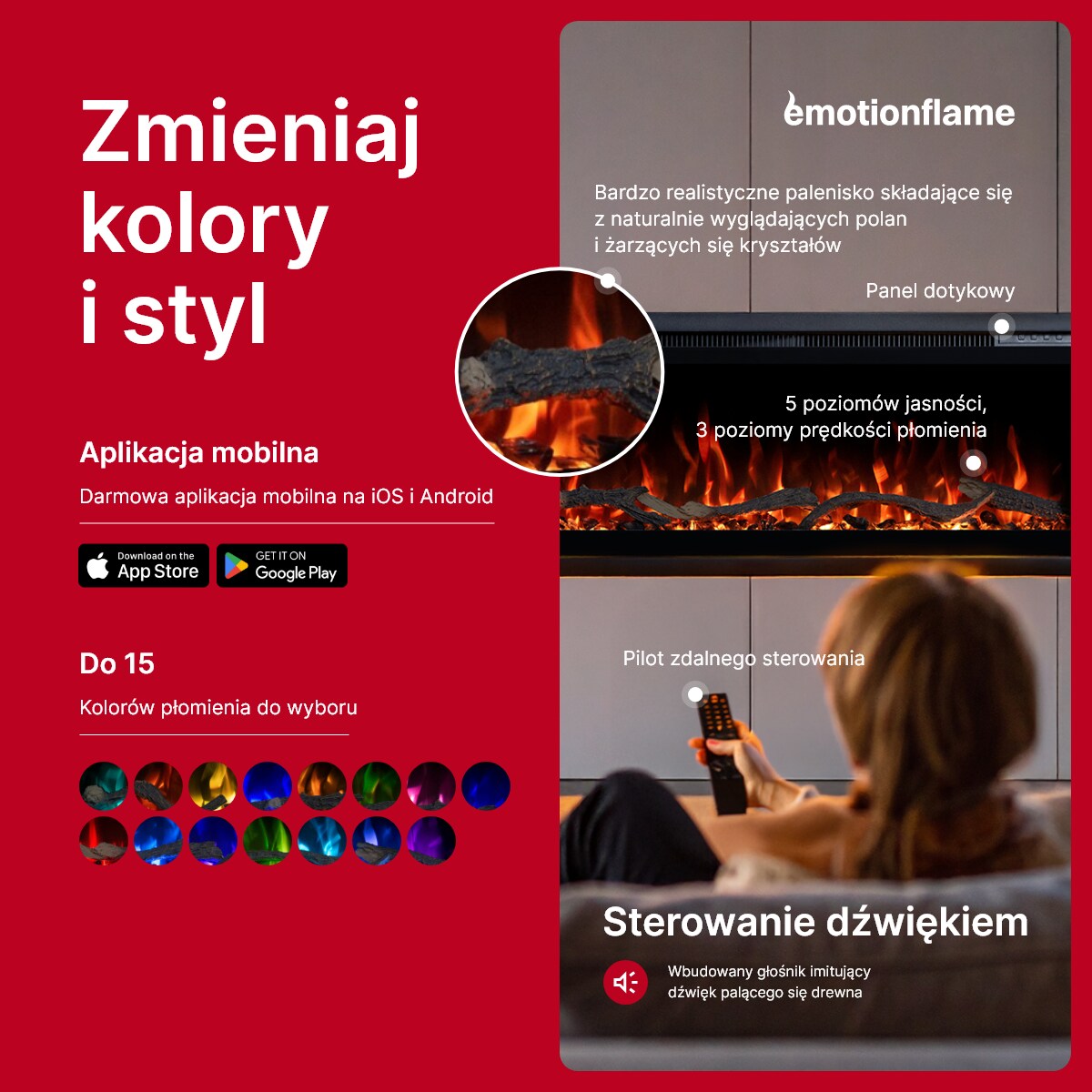 Kominek elektryczny Emotion Flame Regal 126 - ścienny i do zabudowy - 126x35x12 cm - kominek LED z funkcją grzania 900/1800 W