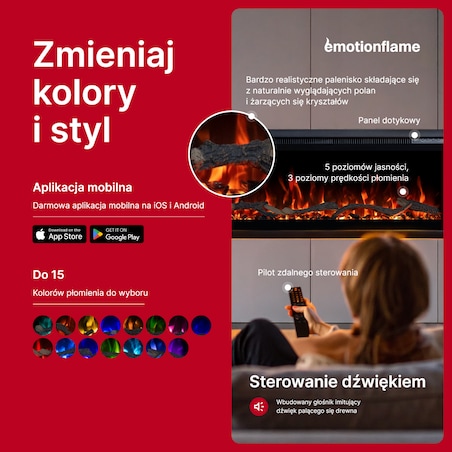 Kominek elektryczny Emotion Flame Regal 126 - ścienny i do zabudowy - 126x35x12 cm - kominek LED z funkcją grzania 900/1800 W