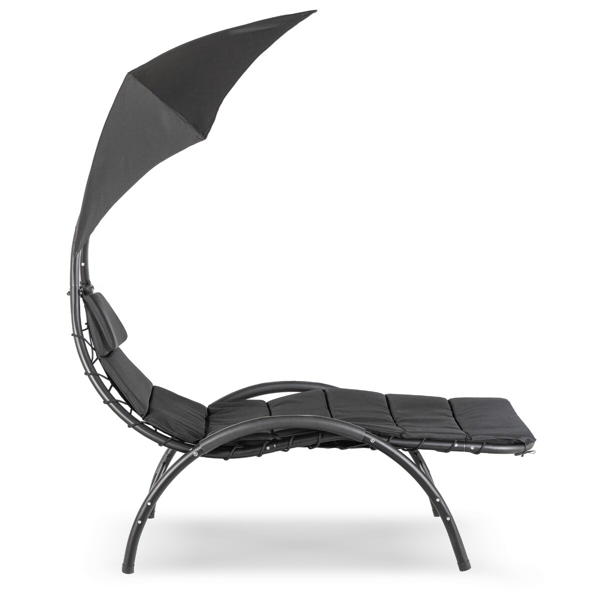 Leżak Ogrodowy Z Parasolem Leżanka Z Daszkiem Łóżko Czarny CARPA