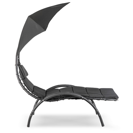Leżak Ogrodowy Z Parasolem Leżanka Z Daszkiem Łóżko Czarny CARPA