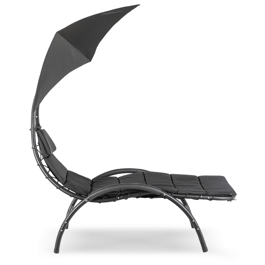 Leżak Ogrodowy Z Parasolem Leżanka Z Daszkiem Łóżko Czarny CARPA