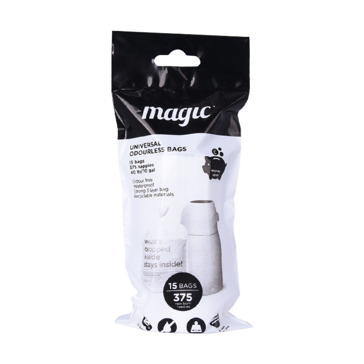 Kosz na zużyte pieluchy Magic Majestic - grafitowy (na 25 pieluch) + worki