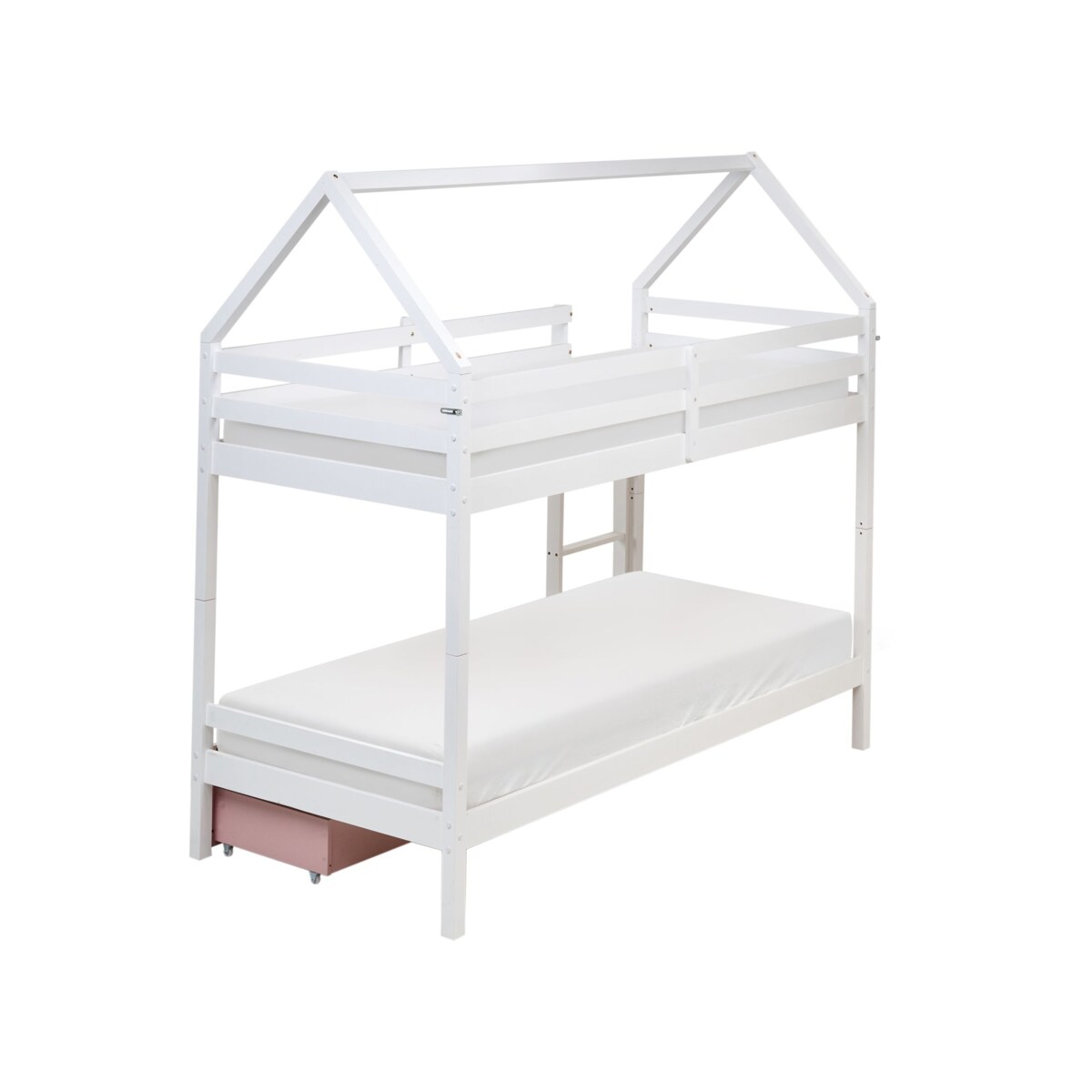 Łóżko piętrowe z szufladami Domek Drewno sosnowe TERNAS 90 x 200 cm Różowy