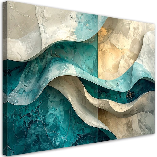 Obraz do salonu sypialni biura, Abstrakcyjne fale linie efekt 3d turkus beż 60x40 cm
