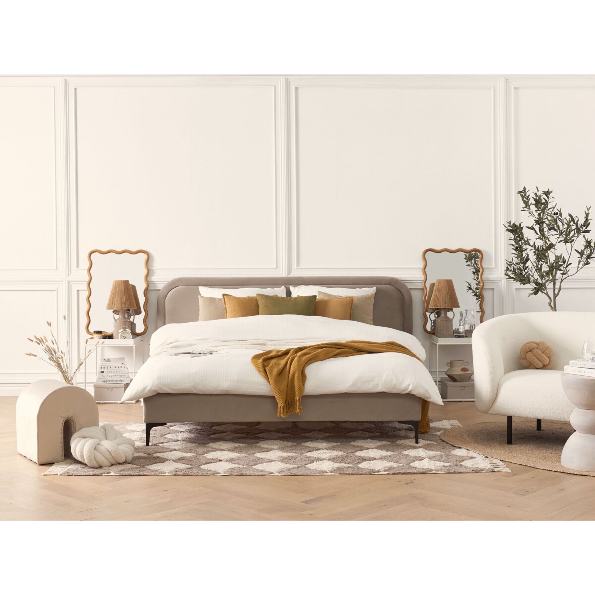 Łóżko Welur SUZETTE 160 x 200 cm Beżowy