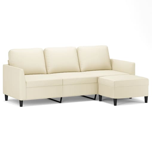 vidaXL 3-osobowa sofa z podnóżkiem, kremowa, 180 cm, sztuczna skóra