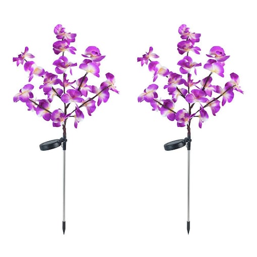 Lampki ogrodowe solarne, storczyki LED, zestaw 2 sztuki, 75 cm