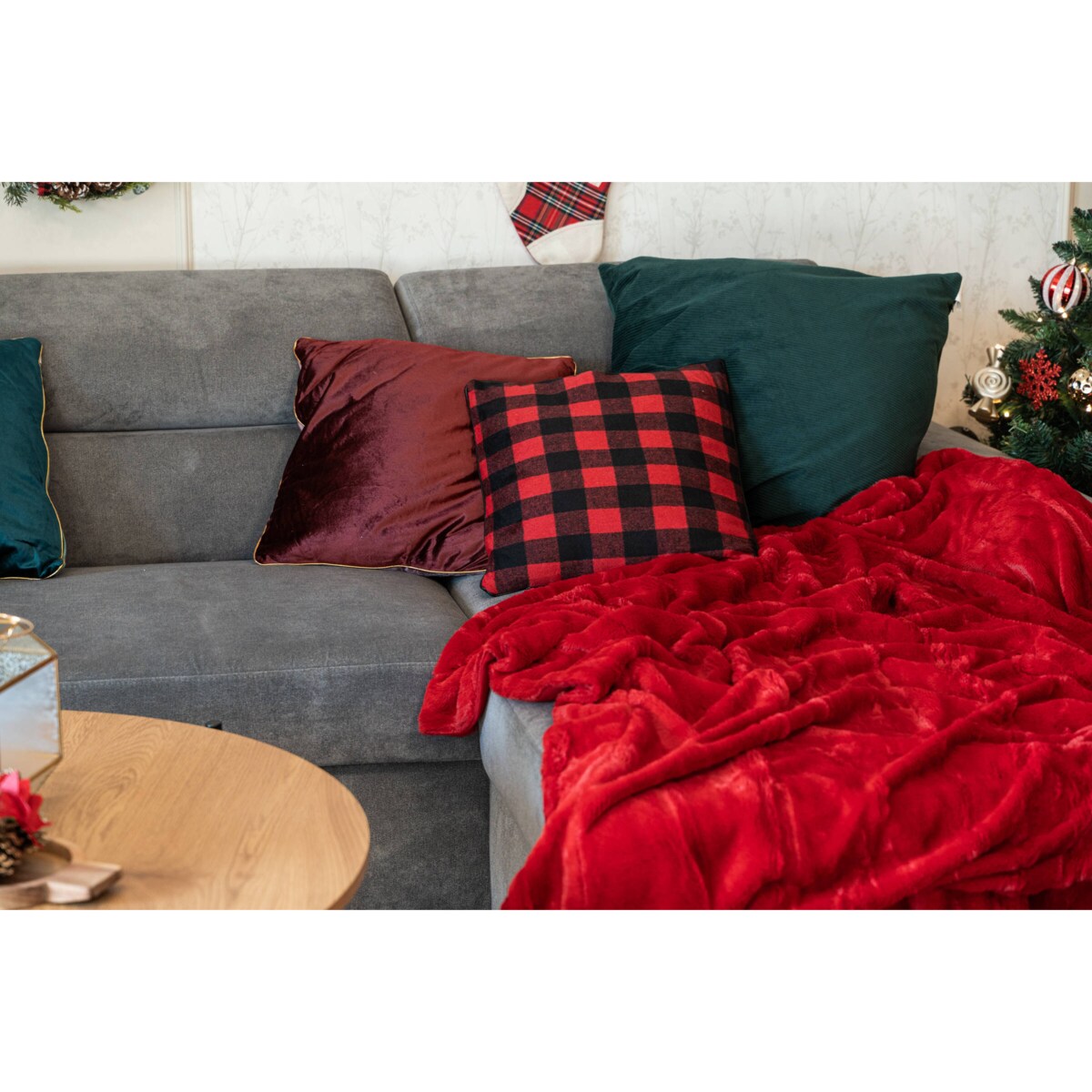 Poduszka w kratę, poliester, 45 x 45 cm