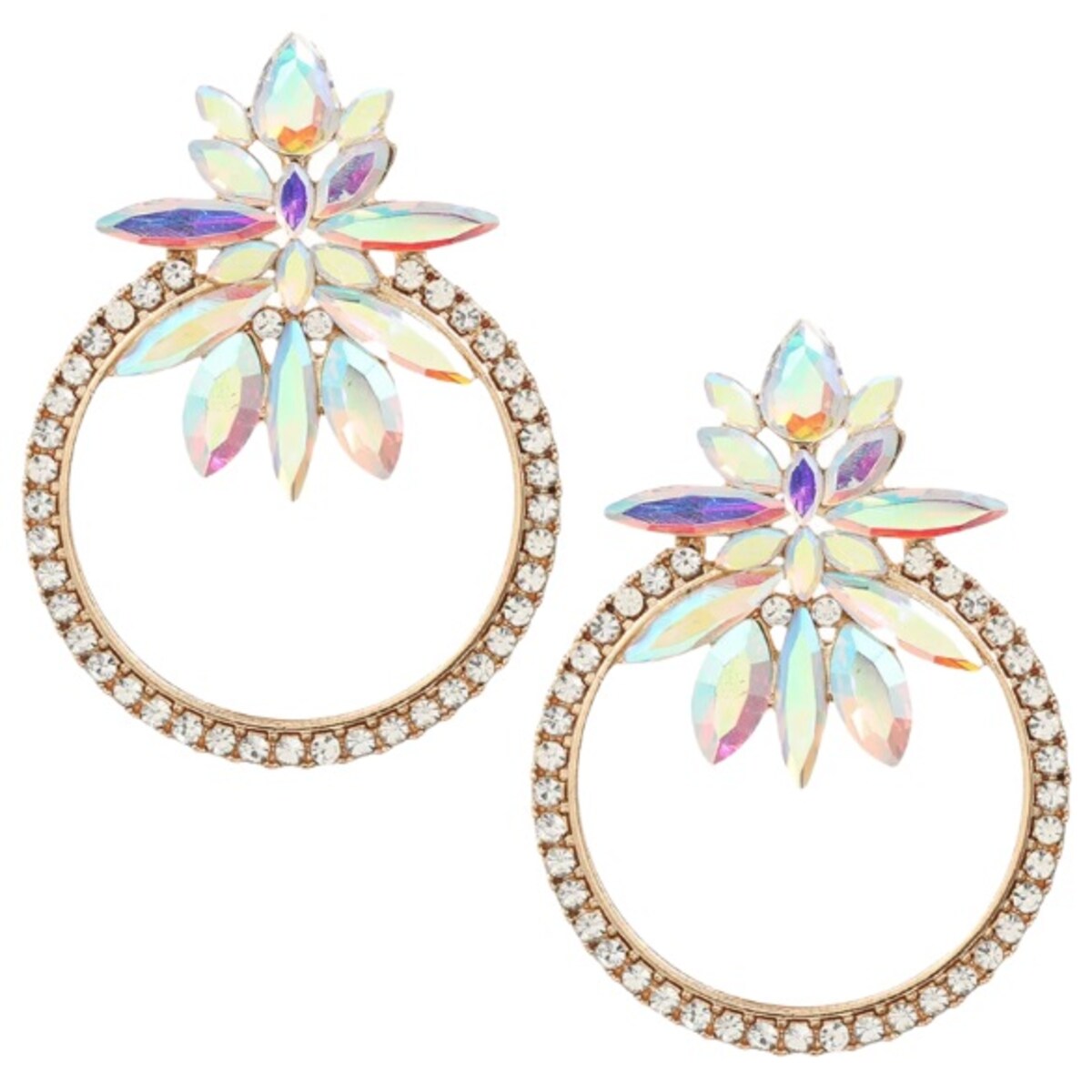 Opalizujące kolczyki koła z cyrkoniami i kamieniami złote sztyft EFEKTOWNE