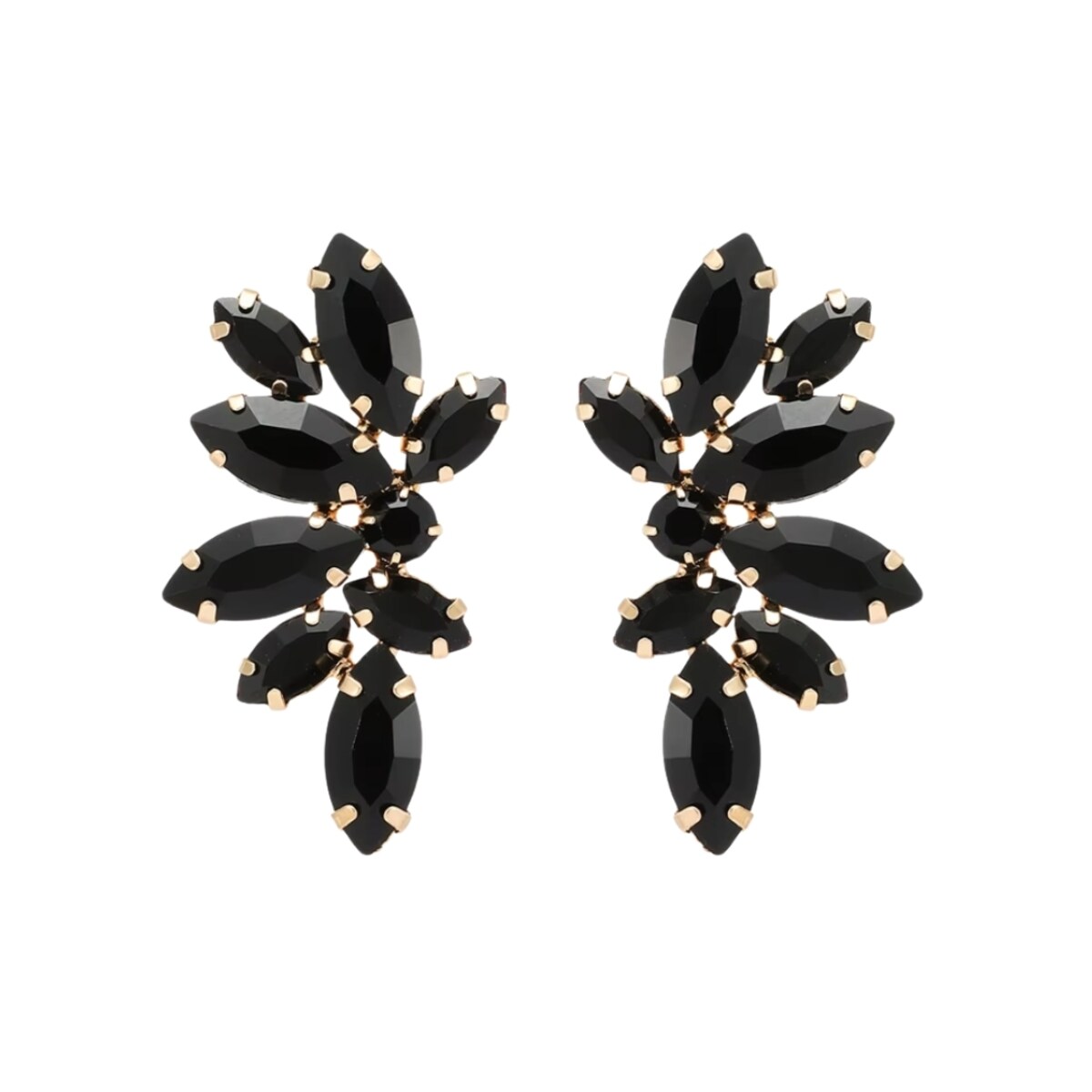 Kolczyki złote czarne cyrkonie kamienie kryształy przy uchu listki skrzydła