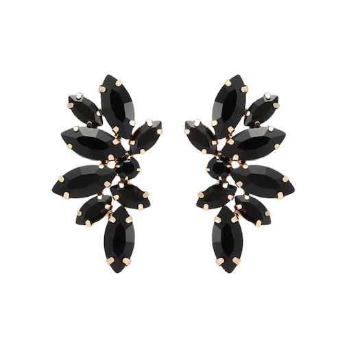 Kolczyki złote czarne cyrkonie kamienie kryształy przy uchu listki skrzydła