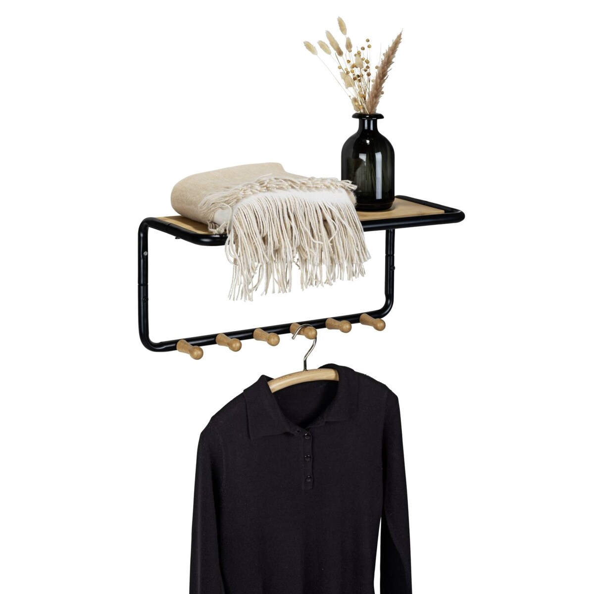 Półka ścienna z bambusowymi haczykami, 58 x 26 x 26 cm, Loft, WENKO