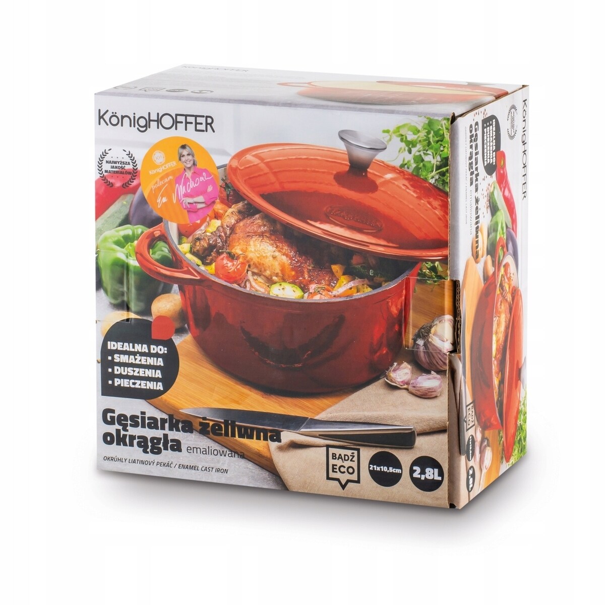 Gęsiarka żeliwna emaliowana brytfanna garnek 2,8L okrągła CZERWONA prezent