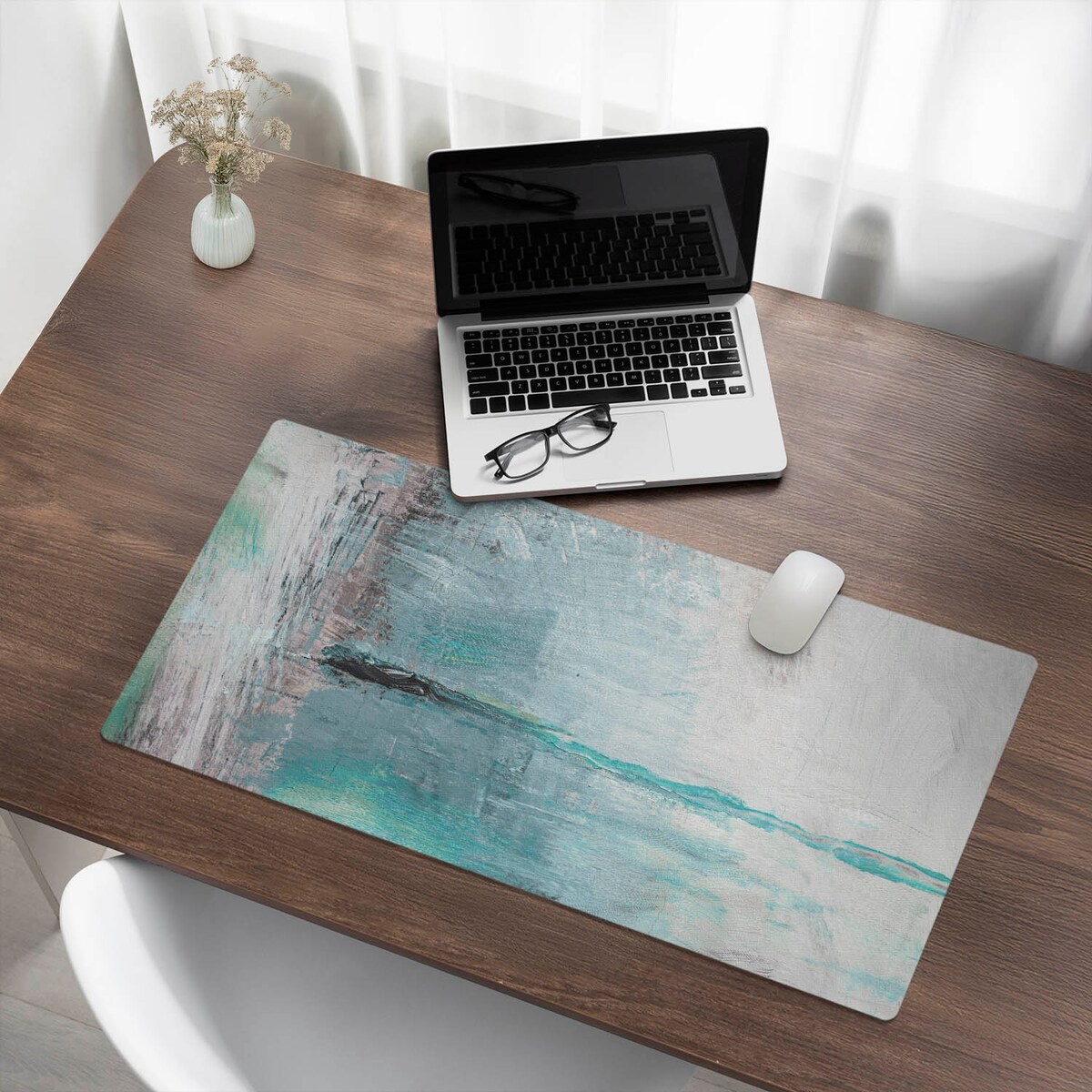 Turkusowa mata na biurko Abstrakcyjna mgła, 90x45 cm