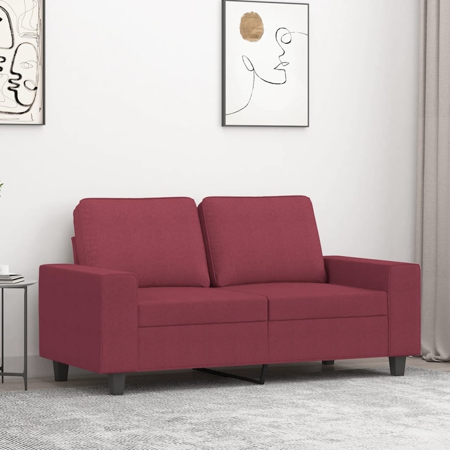 vidaXL Sofa 2-osobowa, winna czerwień, 120 cm, tapicerowana tkaniną