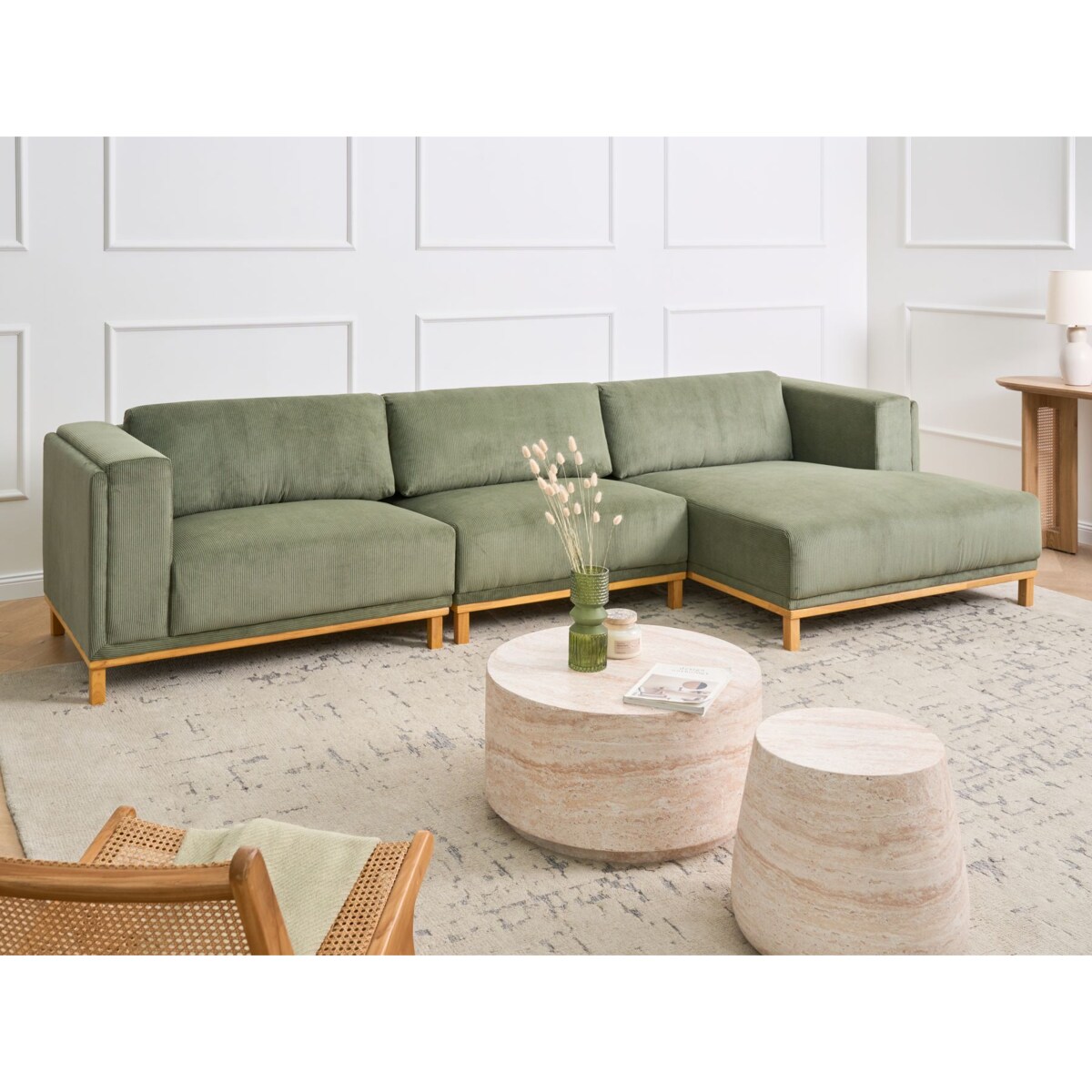 Narożnik dla 5 osób VENG Sztruks Zielony Lewostronny