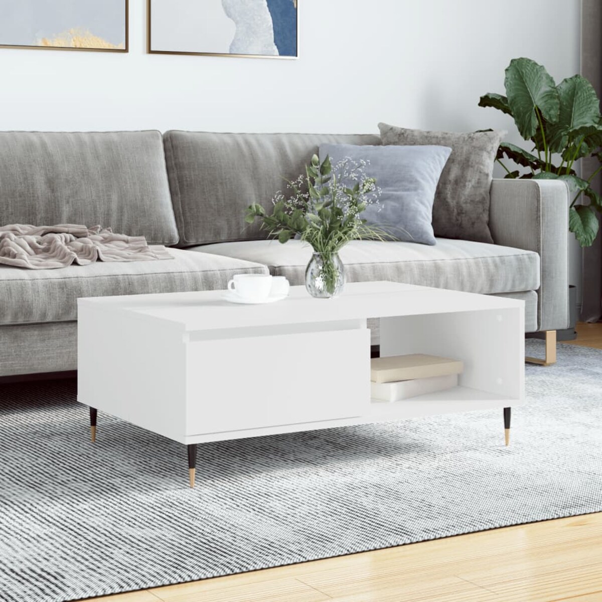 vidaXL Stolik kawowy, biały, 90x60x35 cm, materiał drewnopochodny