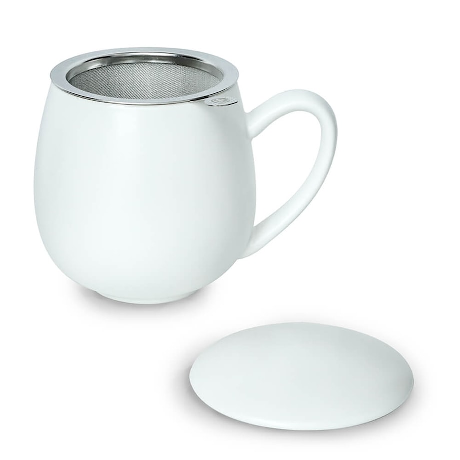 Kubek z zaparzaczem i pokrywką biały matowy - super zestaw do przygotowania herbaty, perfekcyjny podarunek prezent dla mamy, taty, babci, dziadka