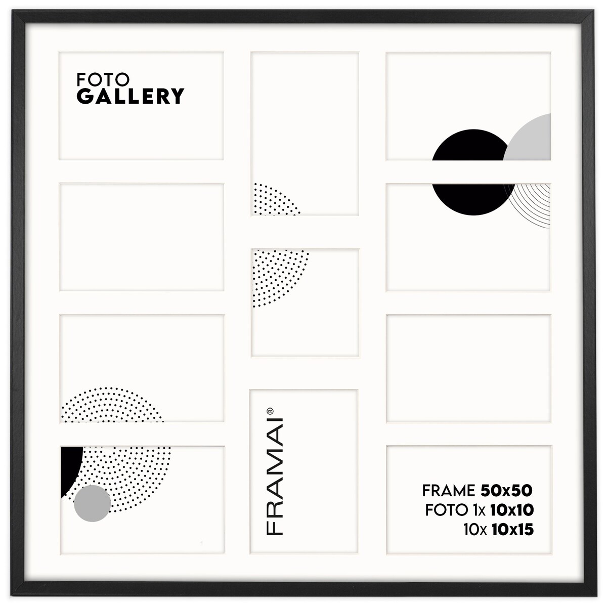 Ramka na zdjęcia 1x 10x10 10x 10x15 czarna galeria na 11 zdjęć multirama 50x50 FRAMAI
