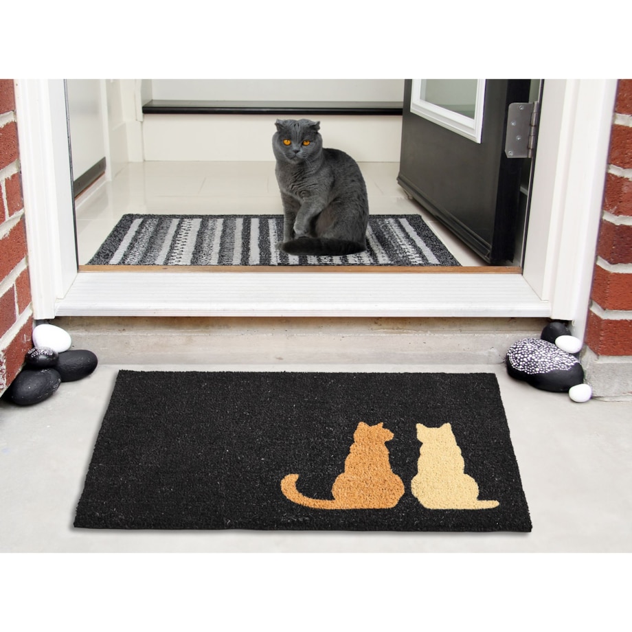 Wycieraczka NAPALIT Czarny 60 x 90 cm Kot Włókno kokosowe