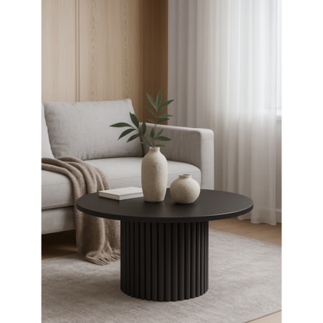 Okrągły stolik kawowy Riko 90 cm ryflowana podstawa metalowa- czarny