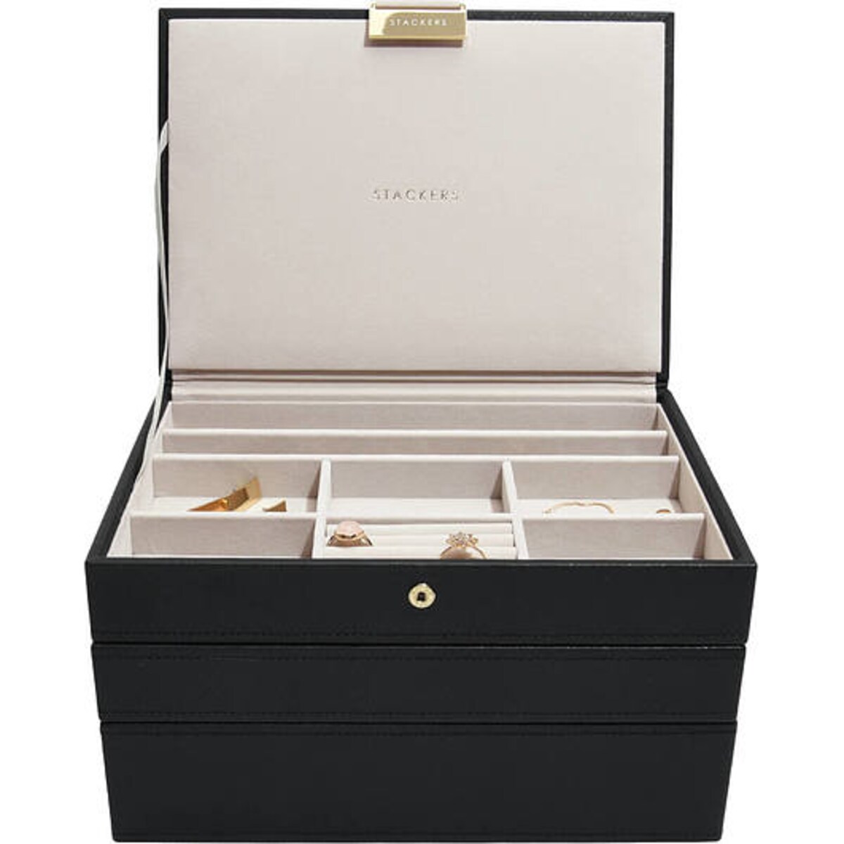 Szkatułka na biżuterię Stackers potrójna classic czarna velvet