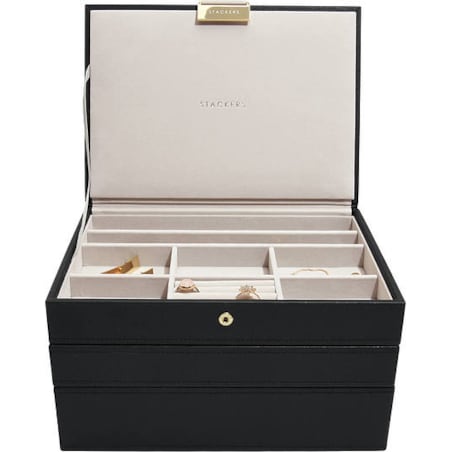 Szkatułka na biżuterię Stackers potrójna classic czarna velvet