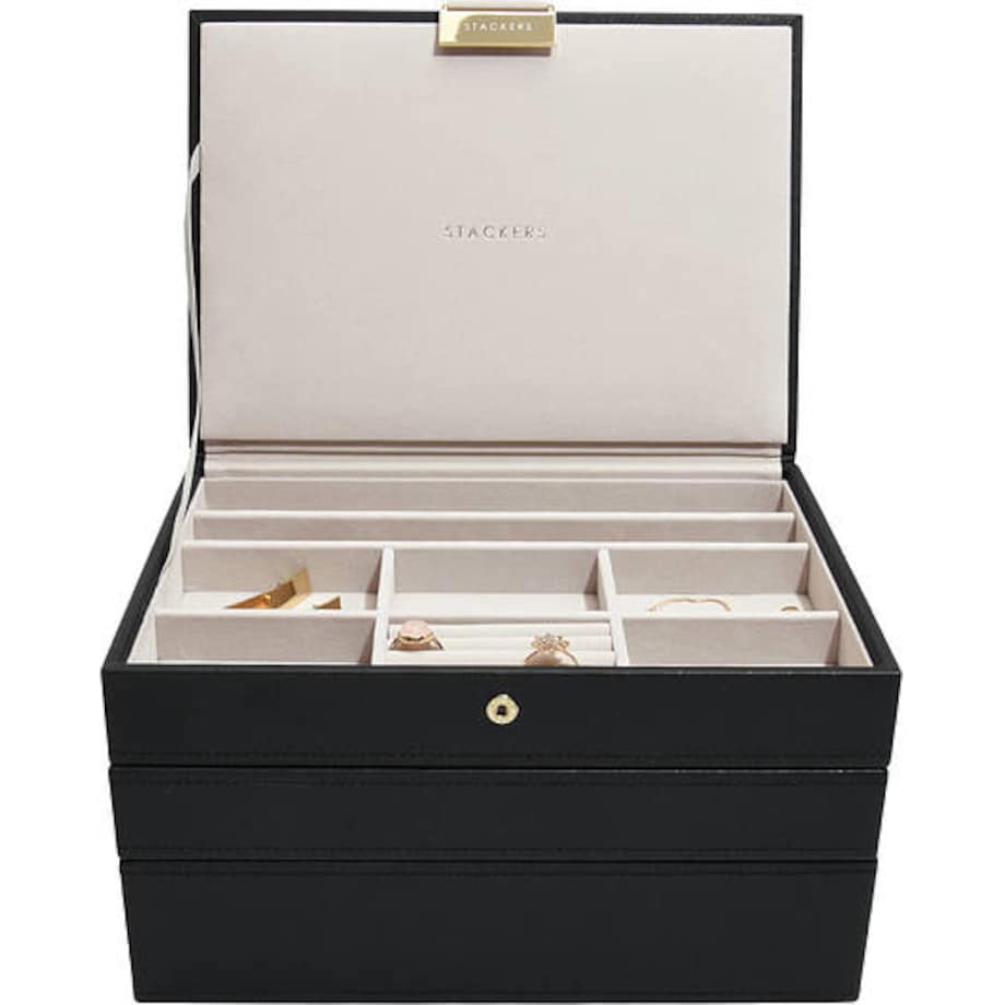 Szkatułka na biżuterię Stackers potrójna classic czarna velvet