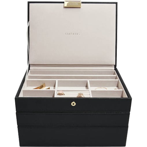 Szkatułka na biżuterię Stackers potrójna classic czarna velvet