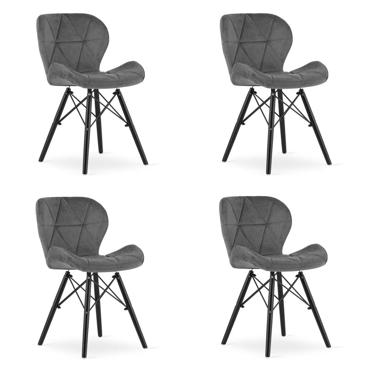 Krzesło Do Jadalni Kuchni Salonu Lago Aksamit - Szare / Nogi Czarne X 4