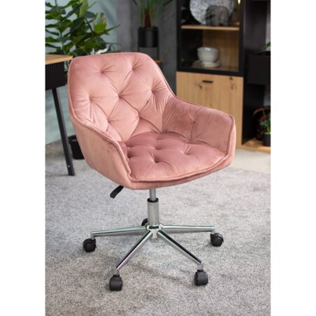 Fotel welurowy obrotowy LARGO różowy na srebrnej stopie