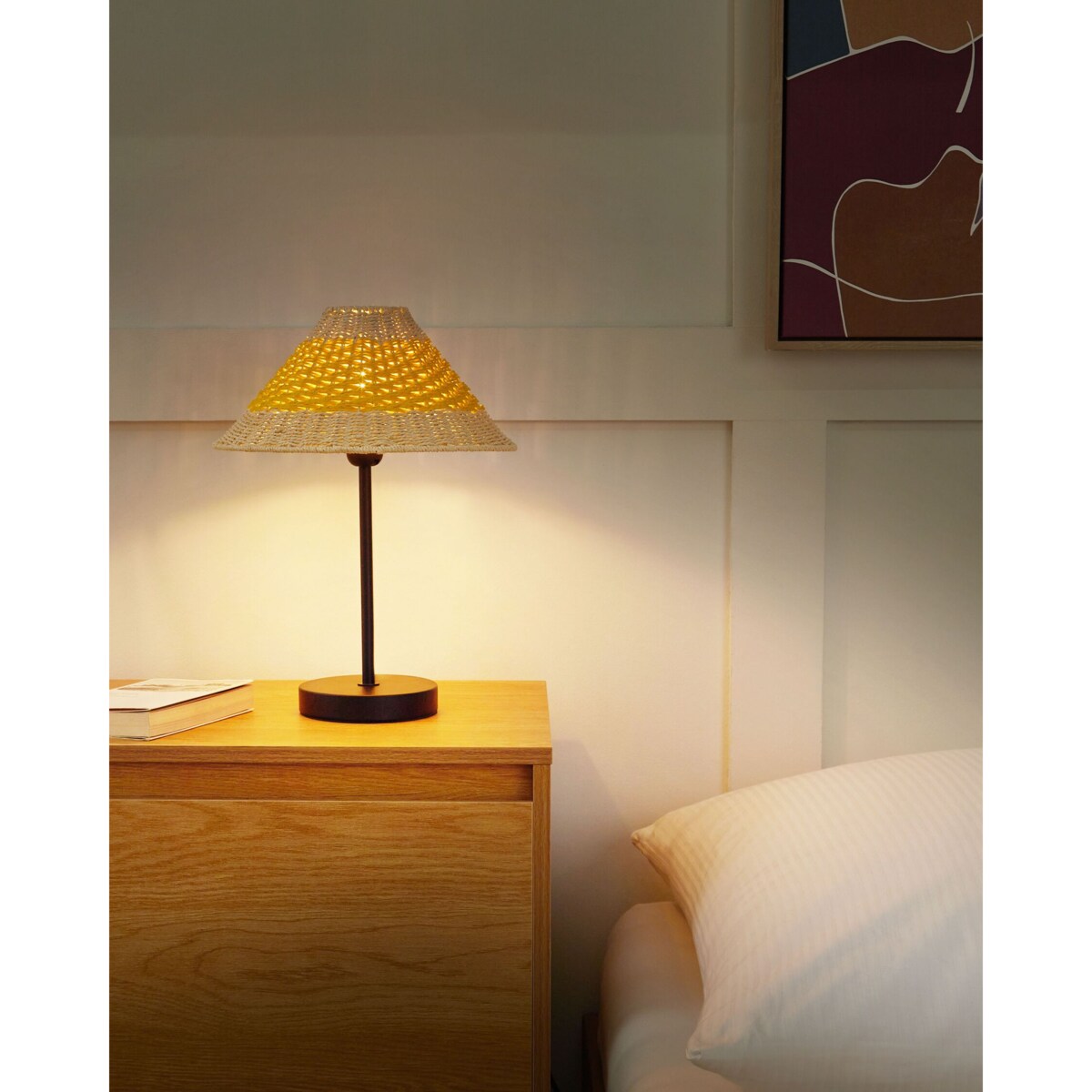 Lampa stołowa pleciona beżowa z żółtym MOMBA