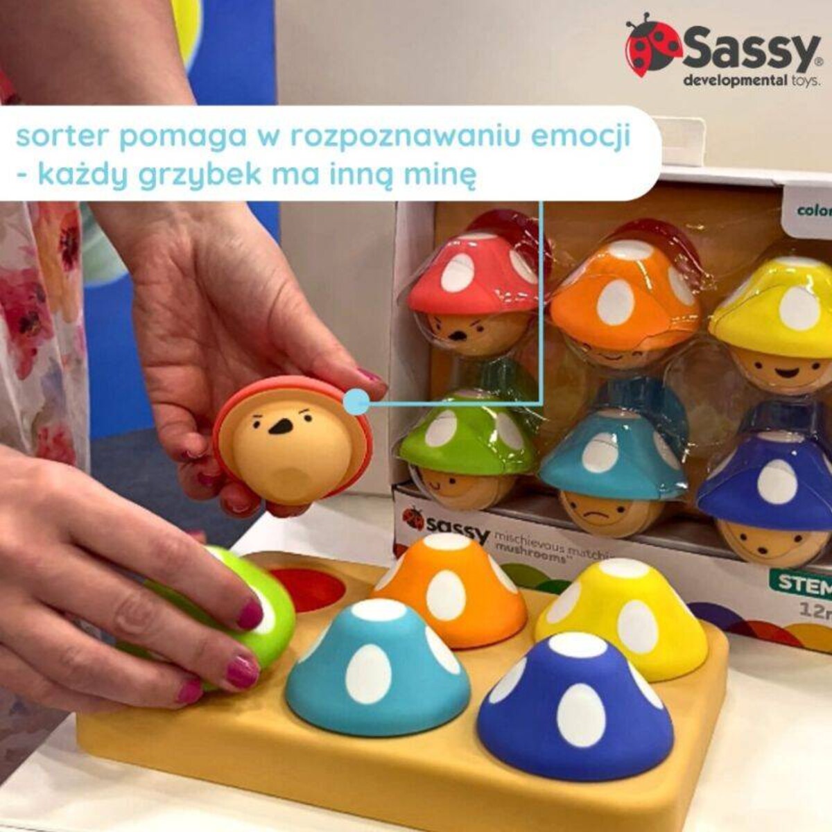 Psotne grzybki sorter dla dzieci – zabawka edukacyjna 12 mies.+, Sassy