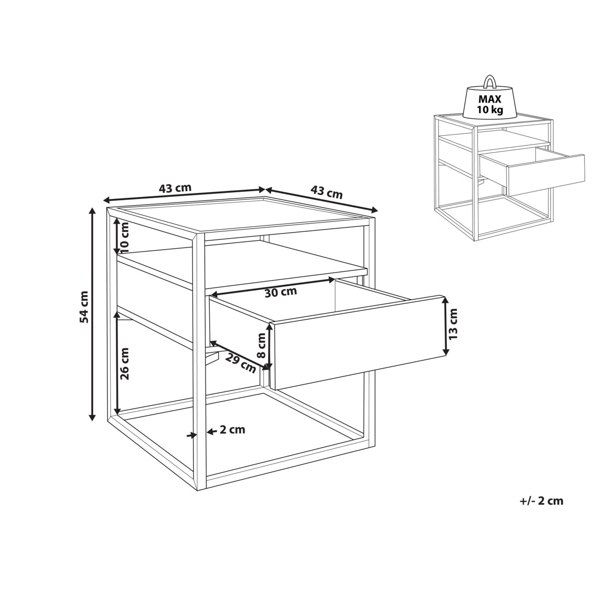 Stolik pomocniczy z szufladą szklany ciemne drewno z czarnym MAUK