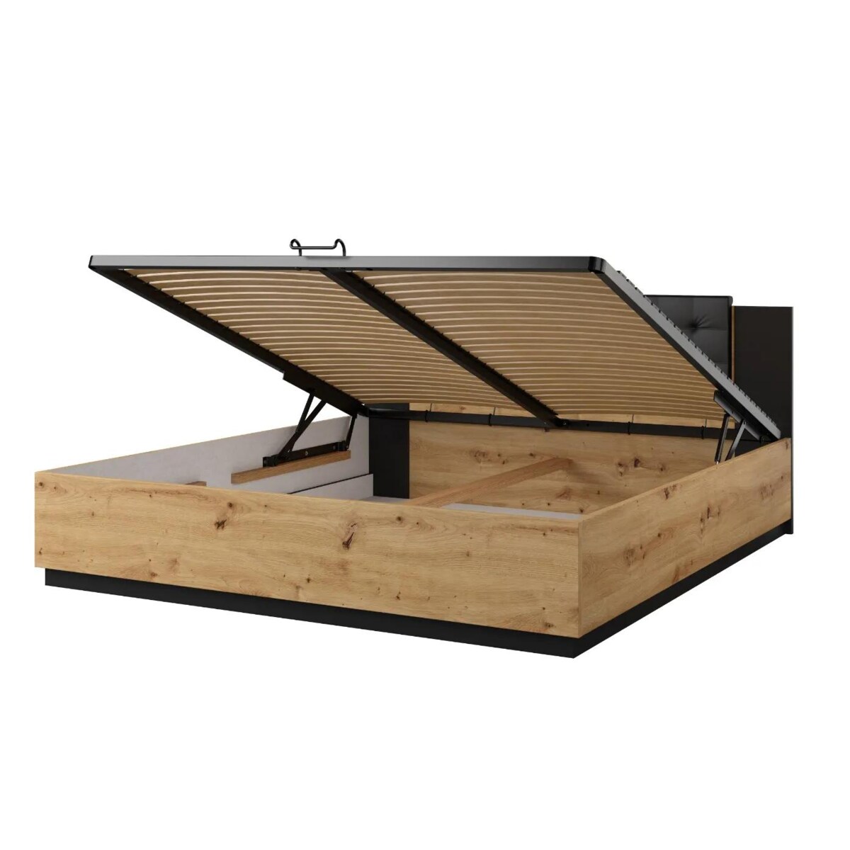 Łóżko SIGMA 180x200 dąb artisan/czarny mat z pojemnikiem