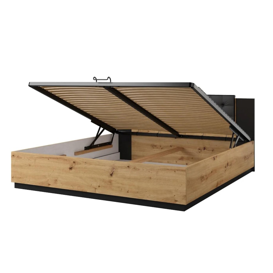 Łóżko SIGMA 180x200 dąb artisan/czarny mat z pojemnikiem