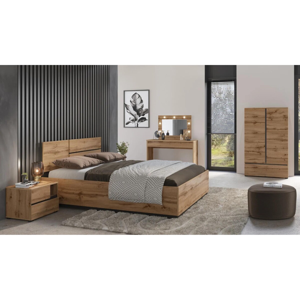 Łóżko CROSS 160x200 dąb wotan/czarne z pojemnikiem