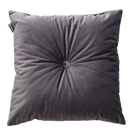 Poduszka kwadratowa Velvet z guzikiem, grafitowy szary, 37 x 37cm, Velvet