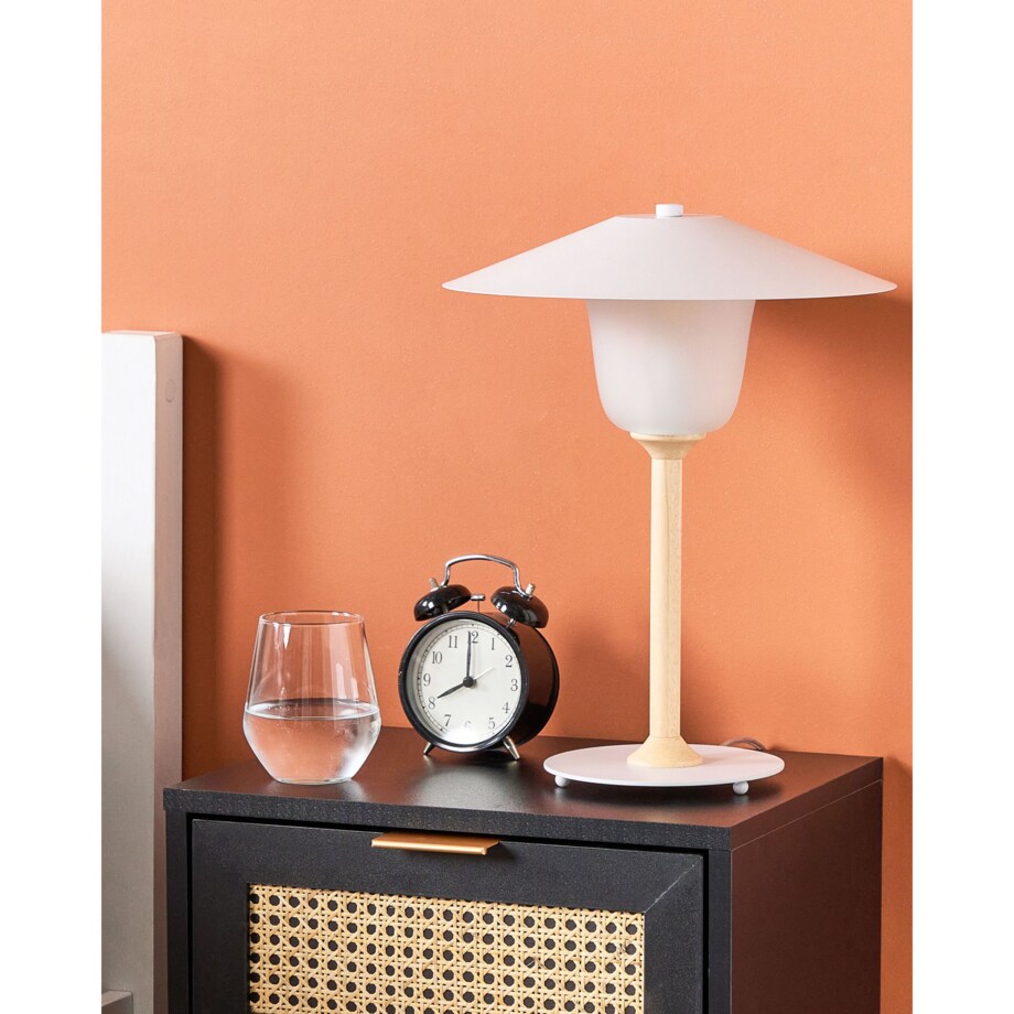 Lampa stołowa drewniana biała MOPPY