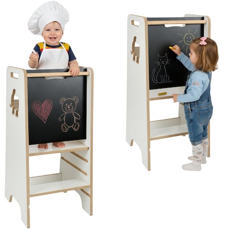 Pomocnik kuchenny solidny dla dzieci biały helper z tablicą regulowany MDF drewno Verk.design