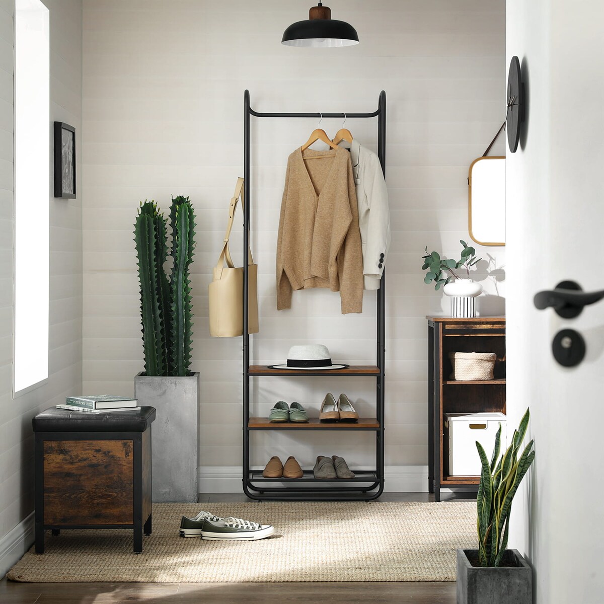 Wieszak Stojak Na Ubrania 58X28X181 Cm Czarny, Rustykalny Brąz