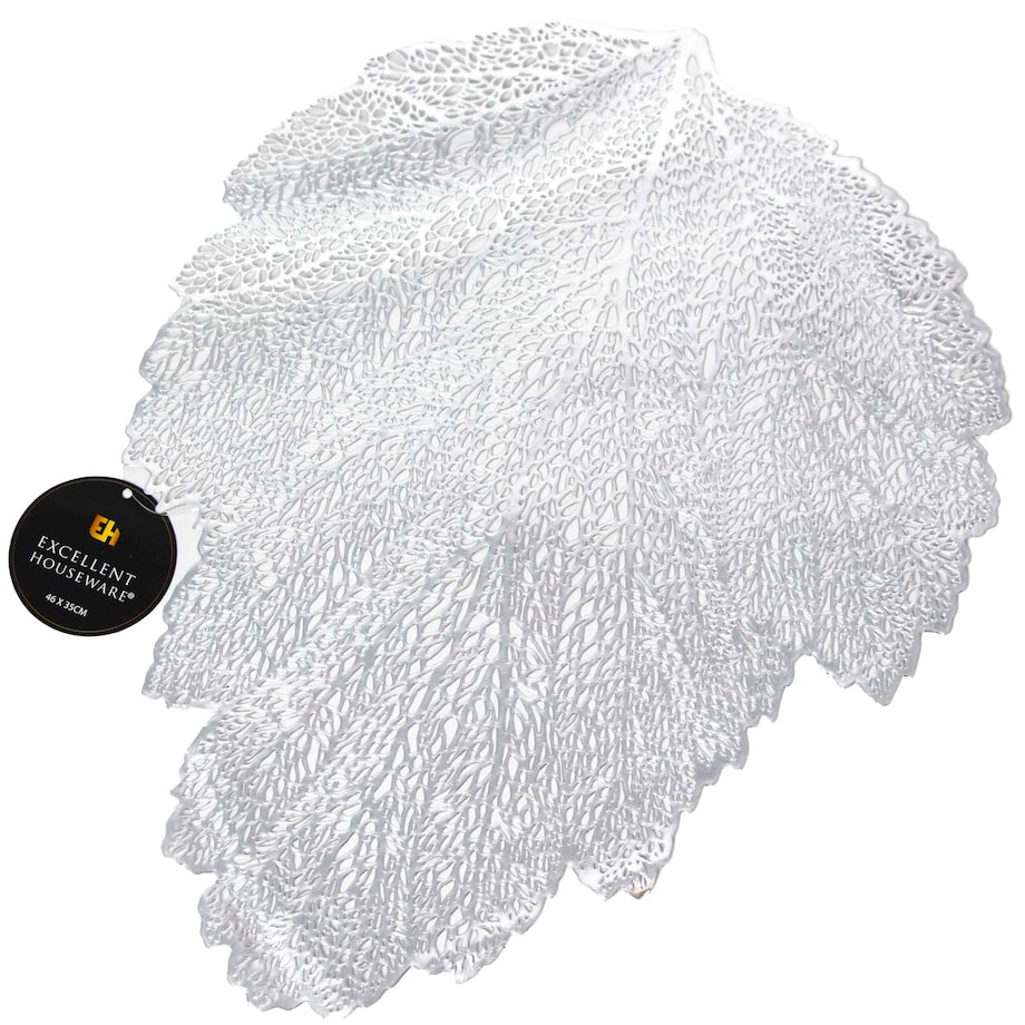 Podkładka Ażurowa Na Stół Mata Stołowa Pod Talerz Ozdoba Liść 35X46 Cm Srebrny