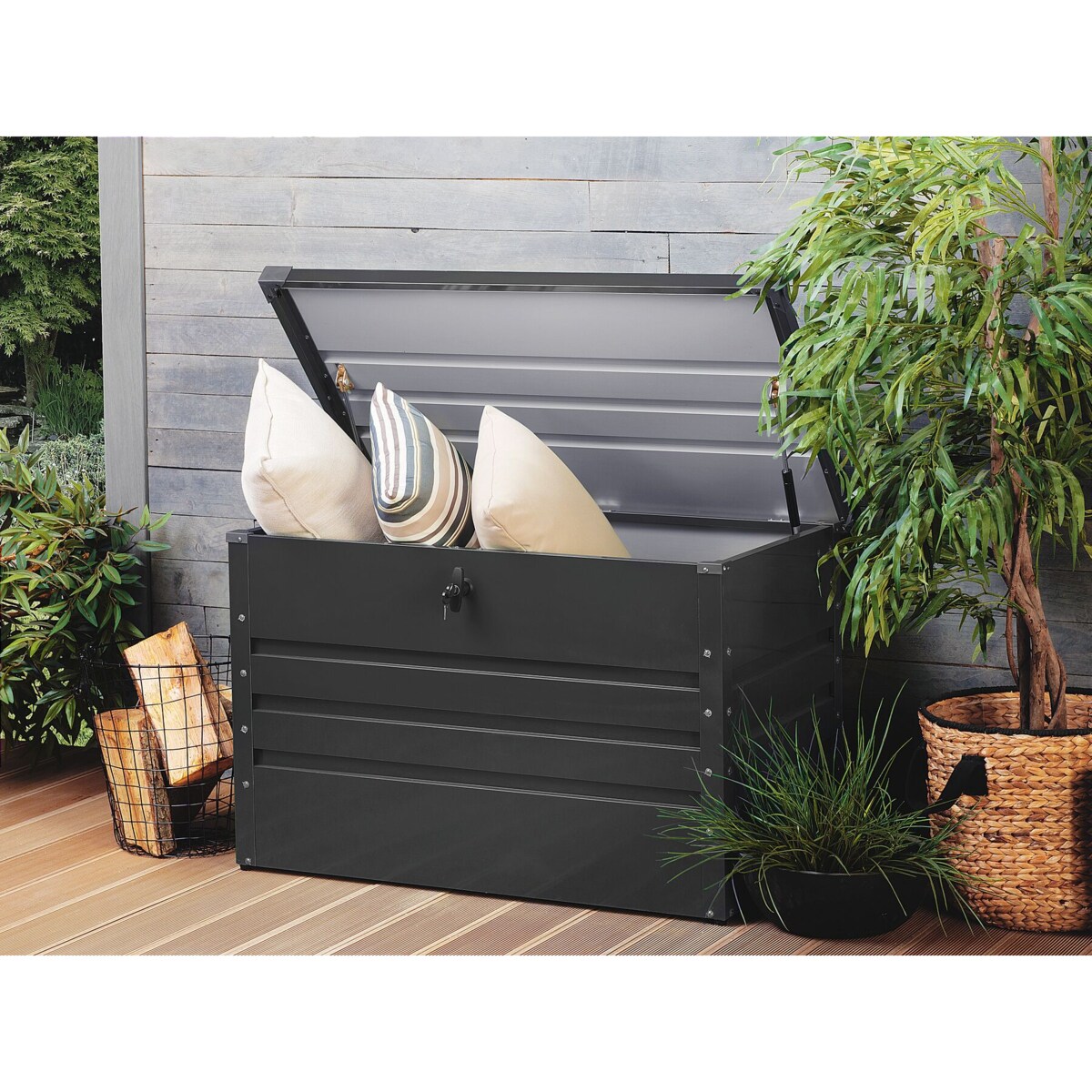 Skrzynia ogrodowa metalowa 300 l ciemnoszara CEBROSA